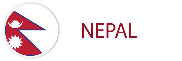 Nepal flag in button with word of Nepal.